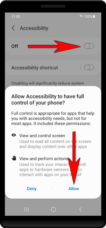 Activate «Accessibility».