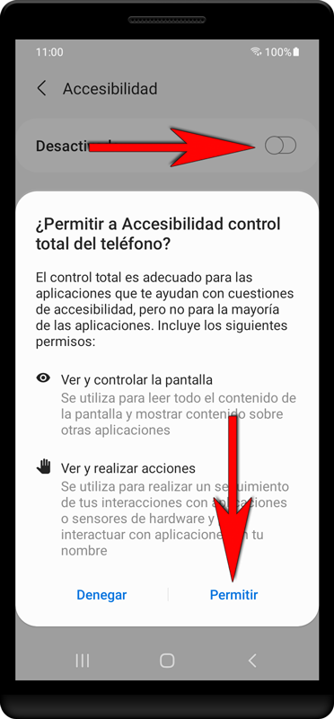 Active «Accesibilidad» y presione el botón «Permitir».