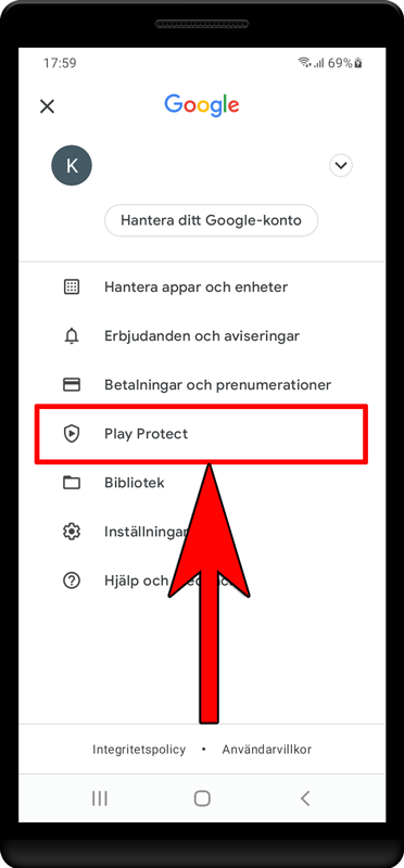 Tryck på «Play Protect».