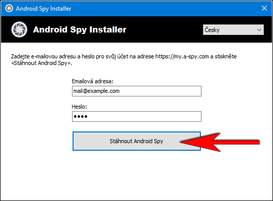 Stiskněte «Stáhnout Android Spy».