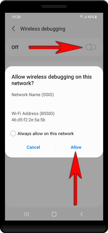 Switch ON «Wireless debugging».